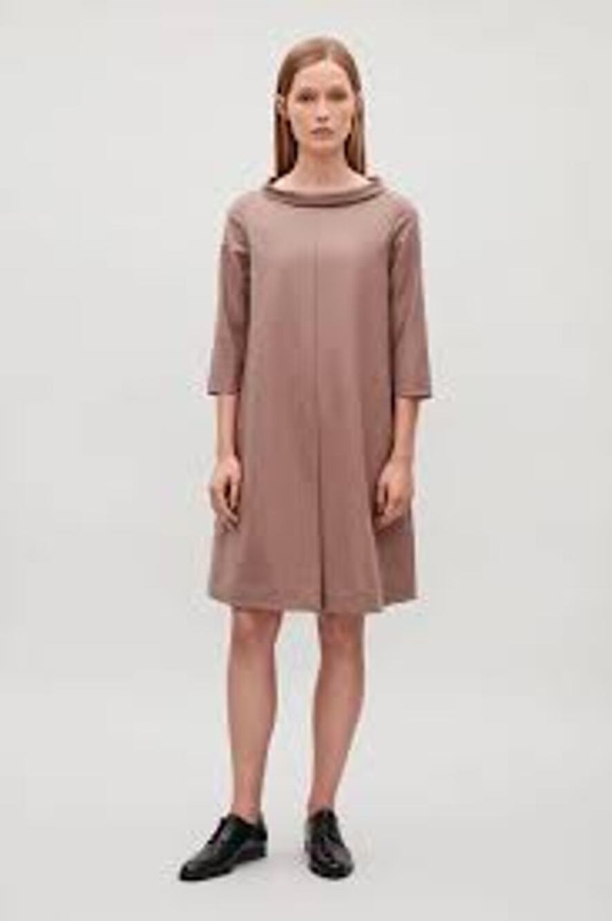 COS 34/2 US Folded Collar Shift Dress Brown Wool Blend Half Sleeves Pockets